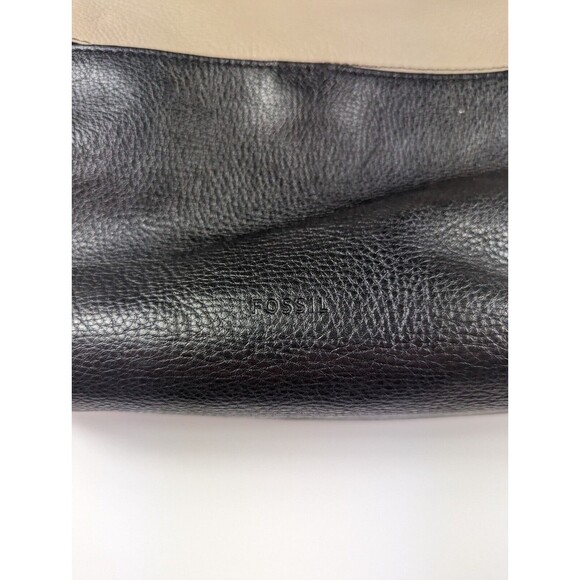 FOSSIL Charlotte Hobo Black Taupe Colorblock Leather Shoulder Bag - Picture 12 of 12